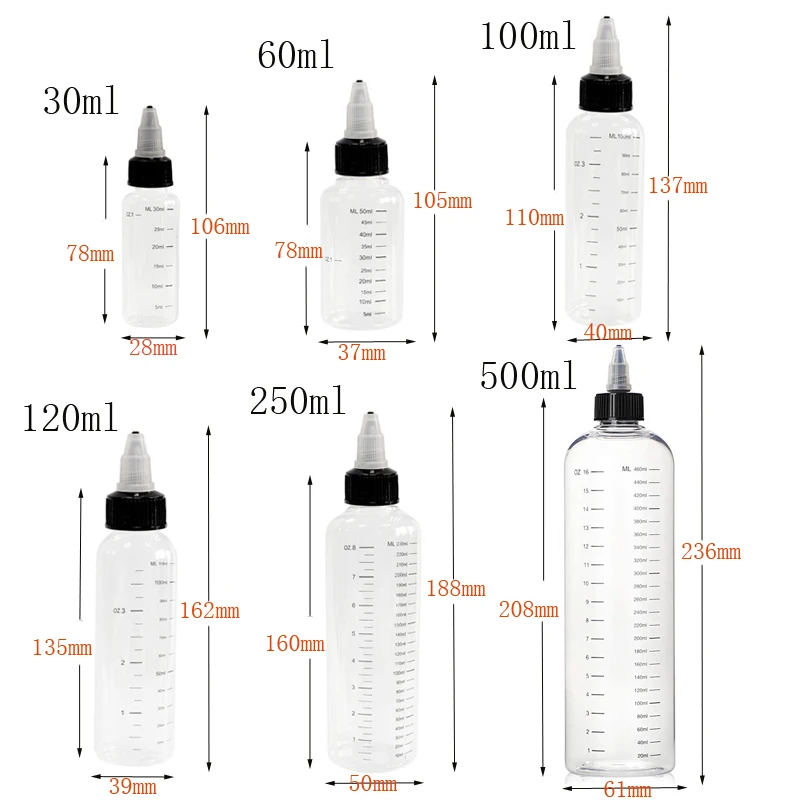 1 Stuks 30Ml-500Ml Navulbare Plastic Pet Fles Olie Vloeibare Druppelaar Flessen Draai Dop Voor Tattoo Pigment Inktlotion Containers