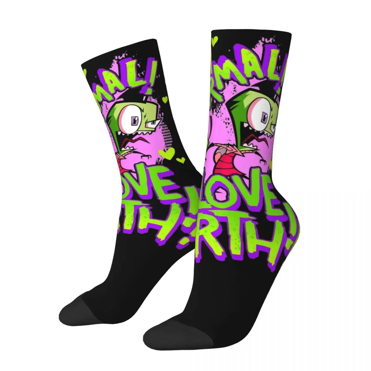 Casual Invader Zim & GIR I'm Normal I Love Earth Football Socks Polyester Long Socks for Unisex