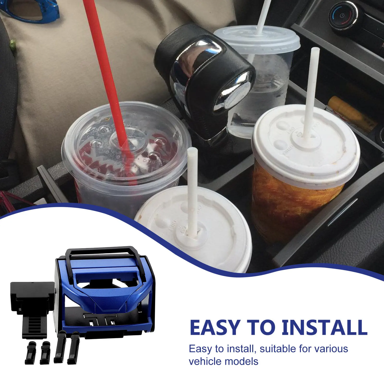 Universal Clip on Car Cup Holder for Vent Mount Adjustable Drink Holder Tray for Bottle Water Tea Travel Auto Interior Organizer