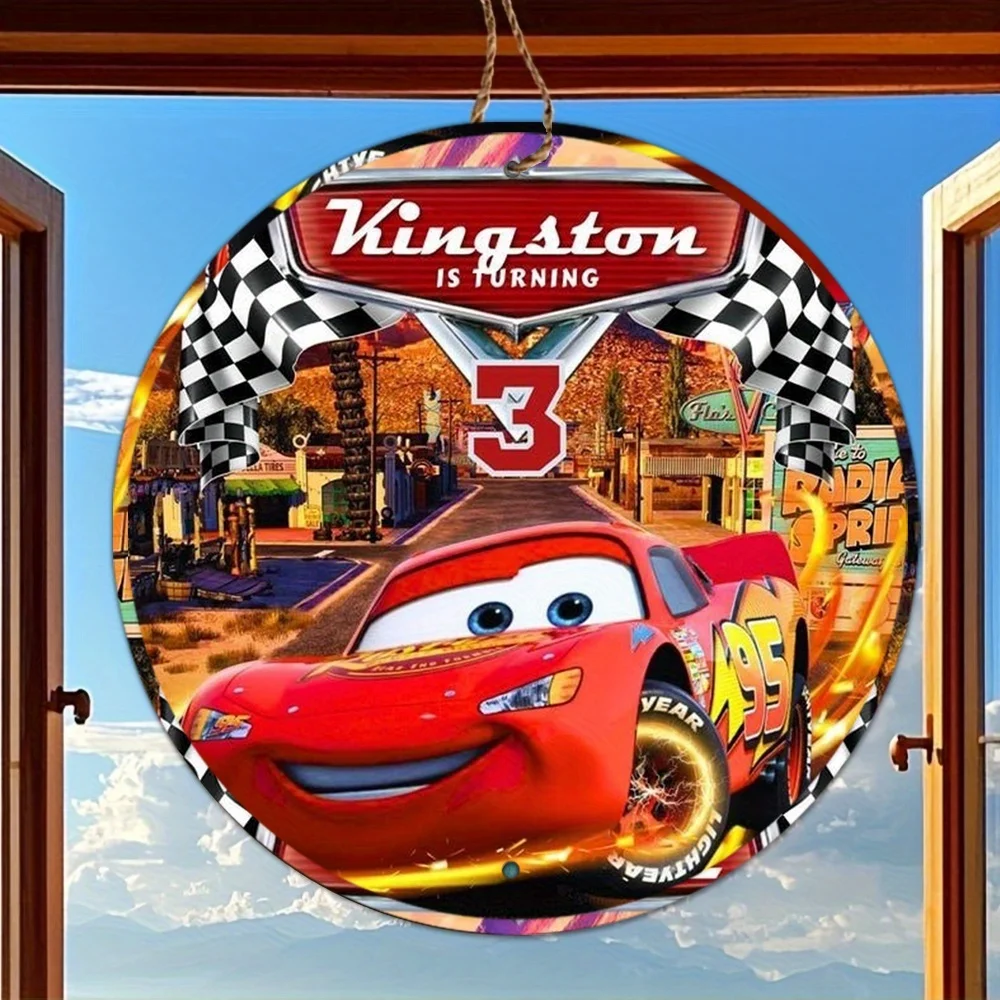 ديزني. لوحة ألومنيوم معدنية دائرية عتيقة، لوحة زخرفية، سيارات، 7.87 × 7.87 بوصة، مناسبة لتزيين الغرفة H #6