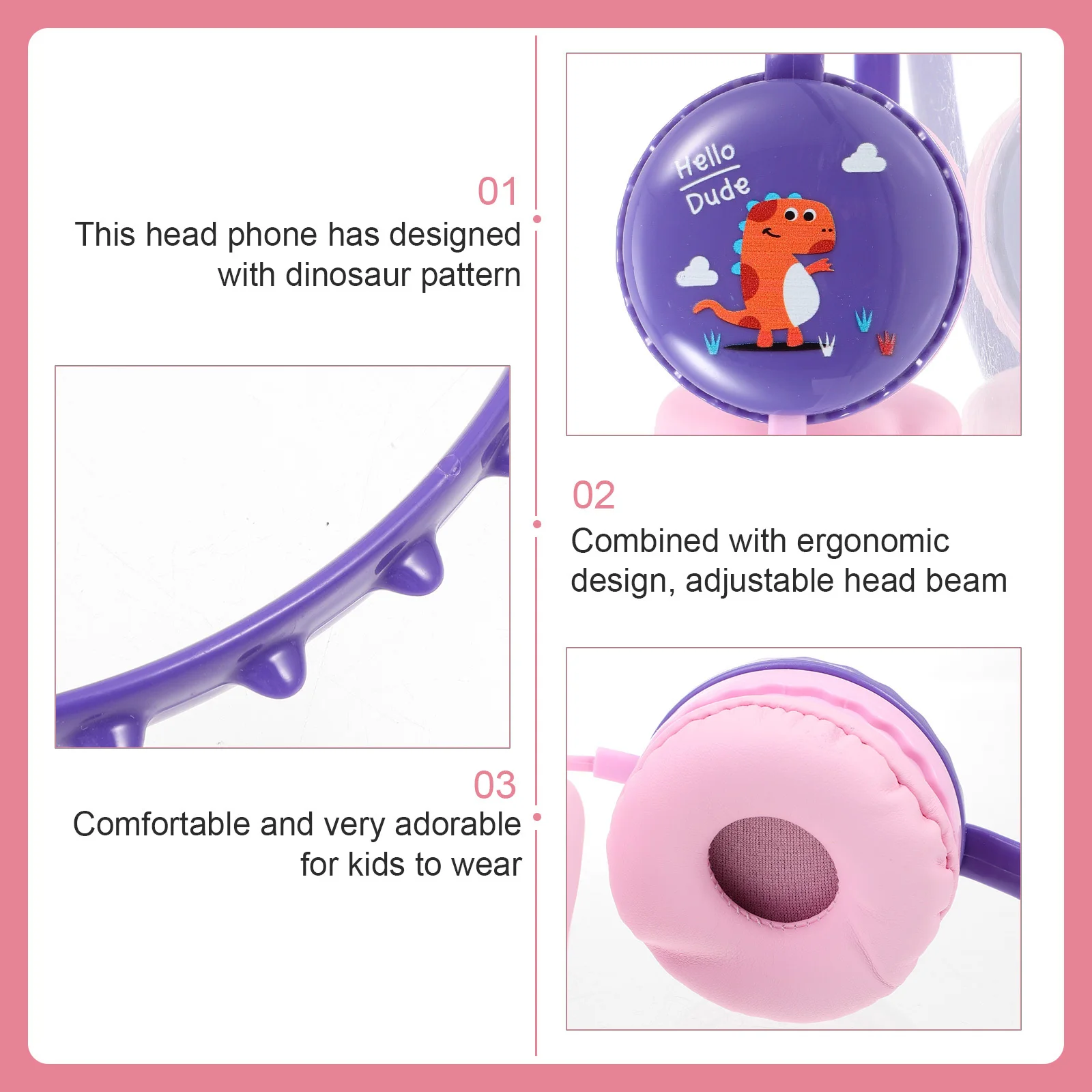 

Lovely Dinosaur Headset Stereo Sound Comfortable Earphones Durable Odorless Material Skin-Friendly Design Headset For