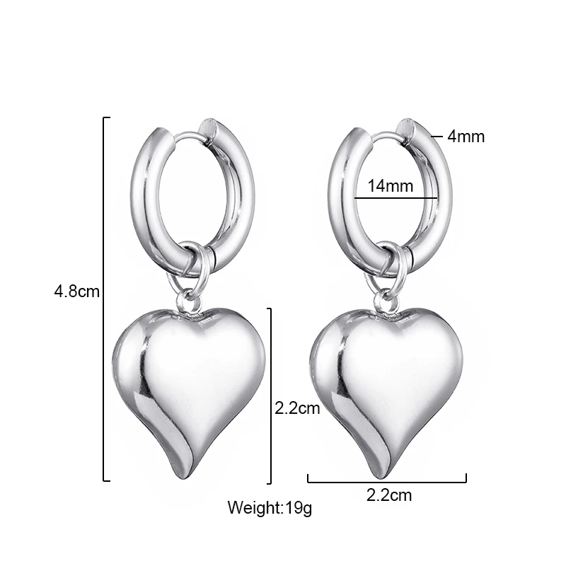 Classic Stainless Steel Heart Pendant Round Hoop Earrings For Women Gold Silver Color Big Statement Female Jewelry Earrings Gift