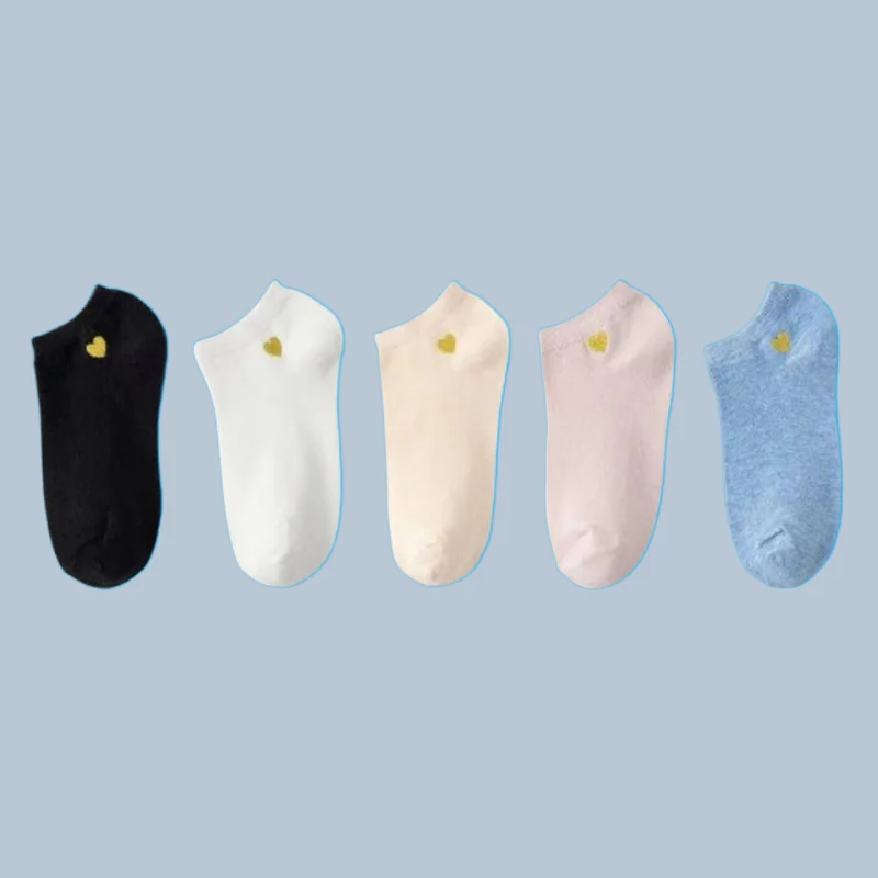 

5/10 Pairs Women's Breathable Thin No-fall Heel Short Socks Cotton Sweat-absorbent Low Cut Socks Full Cotton Women's Boat Socks