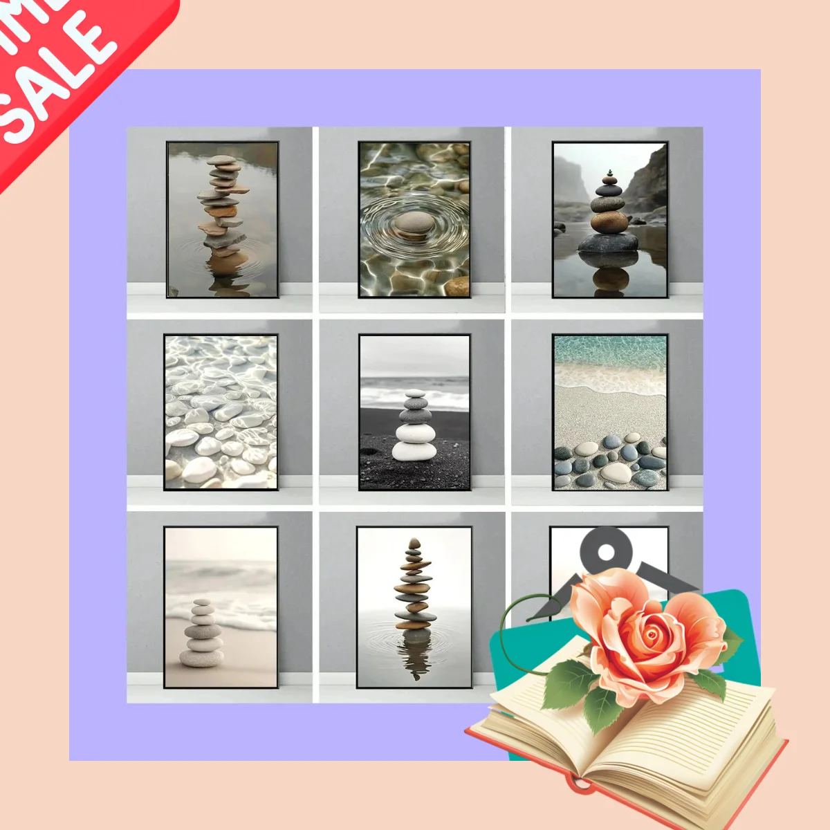 Classic Still Life Seaside Stream River Stone Pile Scenery Poster Canvas Art Painting Printing Home Room Wall Picture Decor G