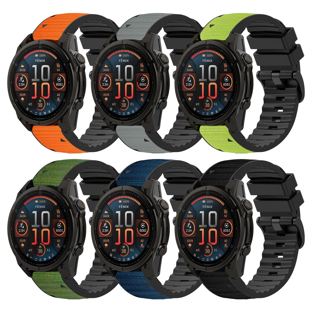 26/22 مللي متر حزام رياضي QuickFit لـ Garmin Fenix 8 Pro E 7x Epix Pro Enduro 3 2/Quatix 8 Instinct 3 Descent G2 نايلون + شريط سيليكون