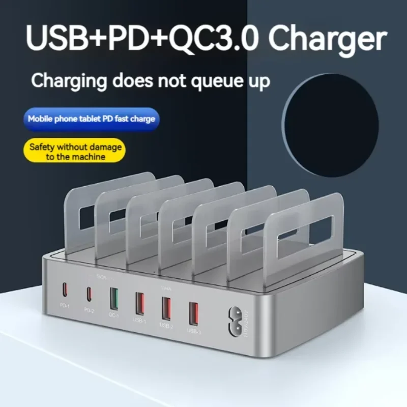 Universal 72W 6 Port Multi USB PD Charger Stand For IPhone 16 15 14 13 Carregador QC3.0 Fast Charger Station For Samsung Xiaomi