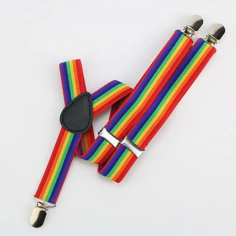 Colorful Striped Strap Rainbow Bib Pants Straps Clip Adult Unisex Suspenders Buc