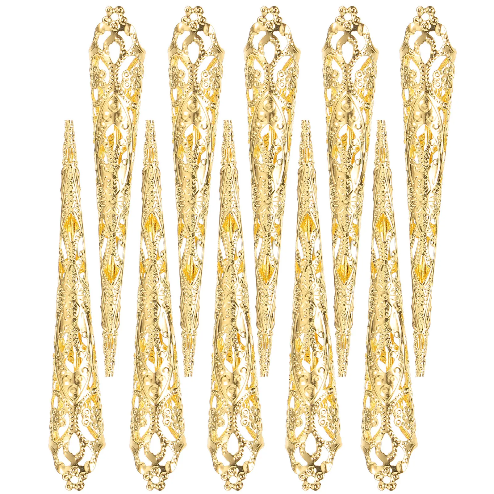 10Pcs High Hardness Metal Finger Claw Rings Hollow Out Elegant Fake Fingernail Rings for Women Cosplay Performance Evening Party