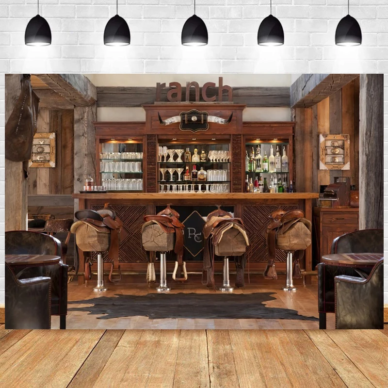 Fondo de salón Bar, cartel de cumpleaños de vaquero, decoraciones de fiesta de Club de vino, puerta de madera de campo de vaquero, accesorios de fondo de fotografía