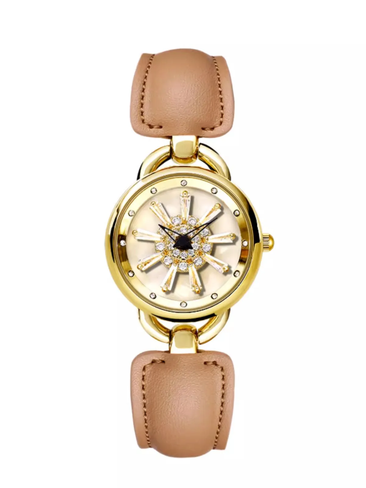 Rotation Dial Quartz Women Watch Genuine Leather Strap Antique Watch