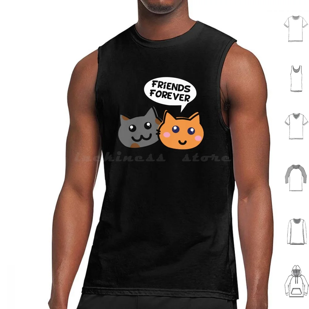 Friends Forever Cats Tank Tops Print Cotton Fearures Cat Cat Friend Friends Cat Friends Blush Flat Ginger Gray Cat Face
