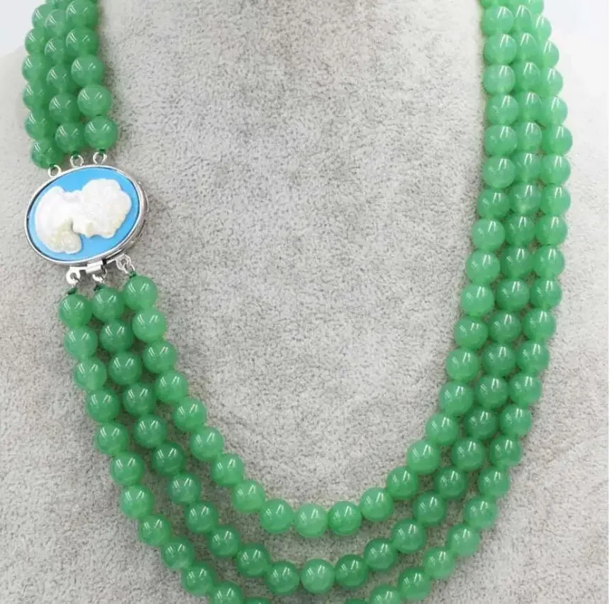 3 rows of round necklaces, green jade, 10mm, 18-20 inches, natural beads, green beauty zipper, wholesale