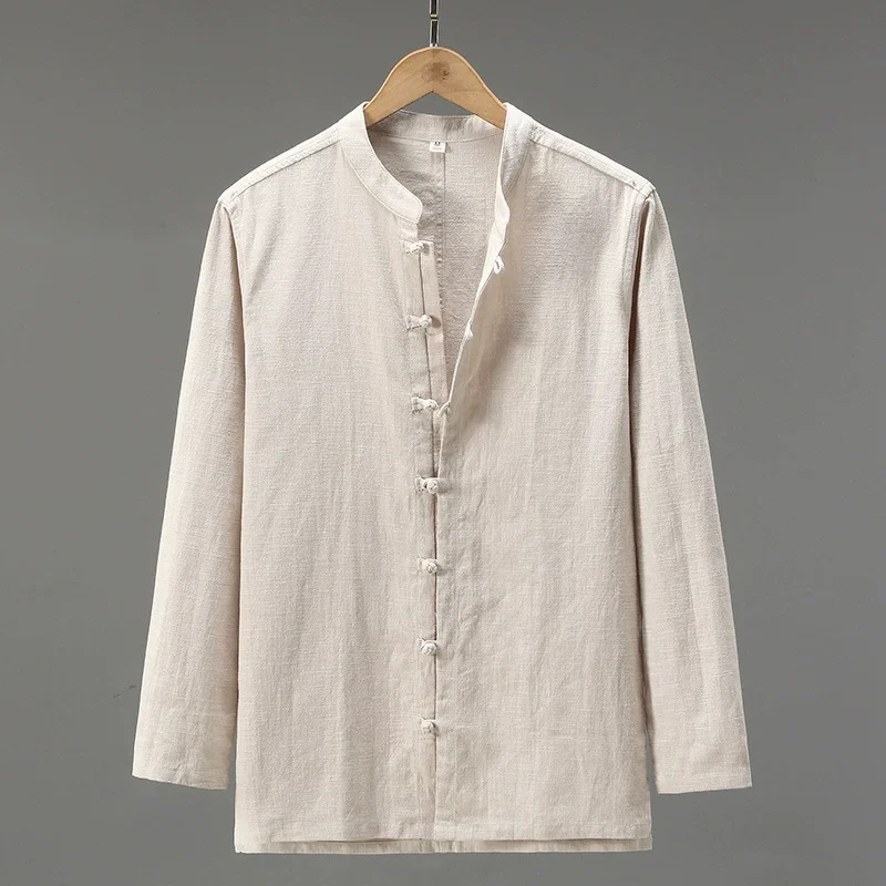 Ramie&Cotton Blend Premium Shirts For Men Long Sleeve Frog Button Summer Quality Cool Feeling Breathable Solid Camisas De Hombre