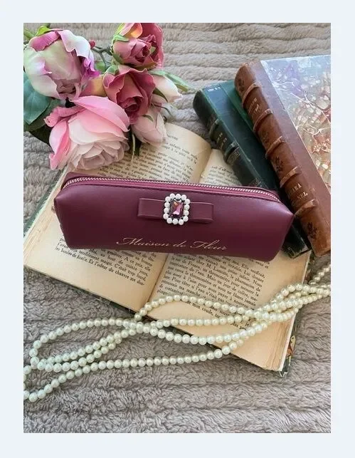 Japanese Style New Pearl Rhienstone Cute Pencil Case Clutch Cosmetic Bag Students Girls Cute Pencil Bag Key Wallets