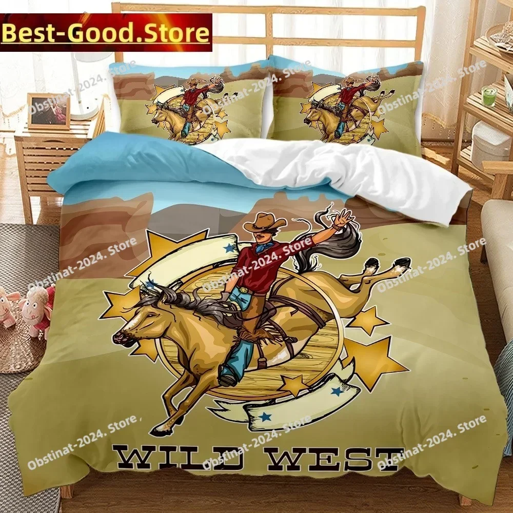 AHSNME American West Cowboy Duvet Cover (Old West Movie Theme) Bedding Set GunHorseCowboy Quilt Cover Sets ropa de cama