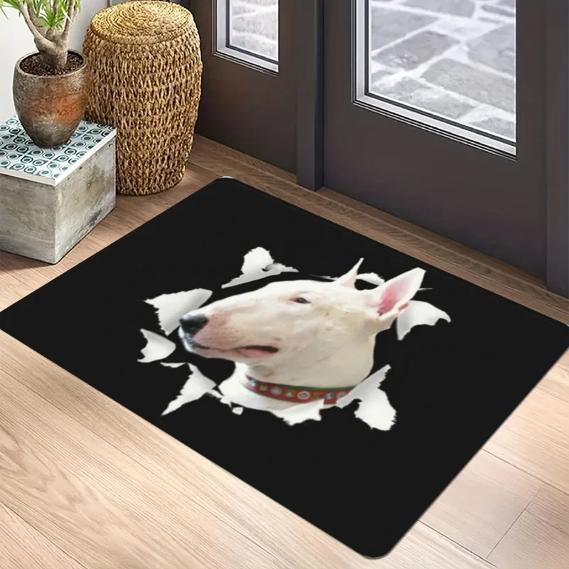 Starry Night Oil Painting Bull Terrier Carpet Mat Anti-Slip Rubber Backing Rug for Pet Lover Home Decoration Artistic Anime Rug