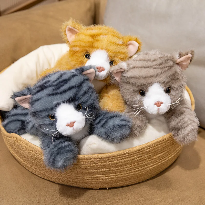 

30cm Lying Stripe Cat Doll Plush Toy Simulation Animal Plushie Brown/Dark Grey/Orange Appeasing Gift