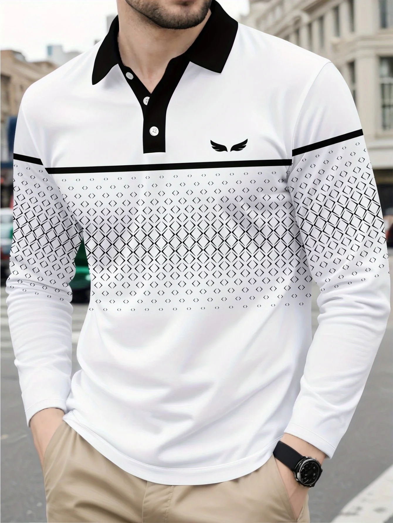 Das neue Herren-Langarm-POLO-Shirt für Frühling und Herbst 2025, verfügt über Straßenmode und Komfort mit 3D-Musterdruck