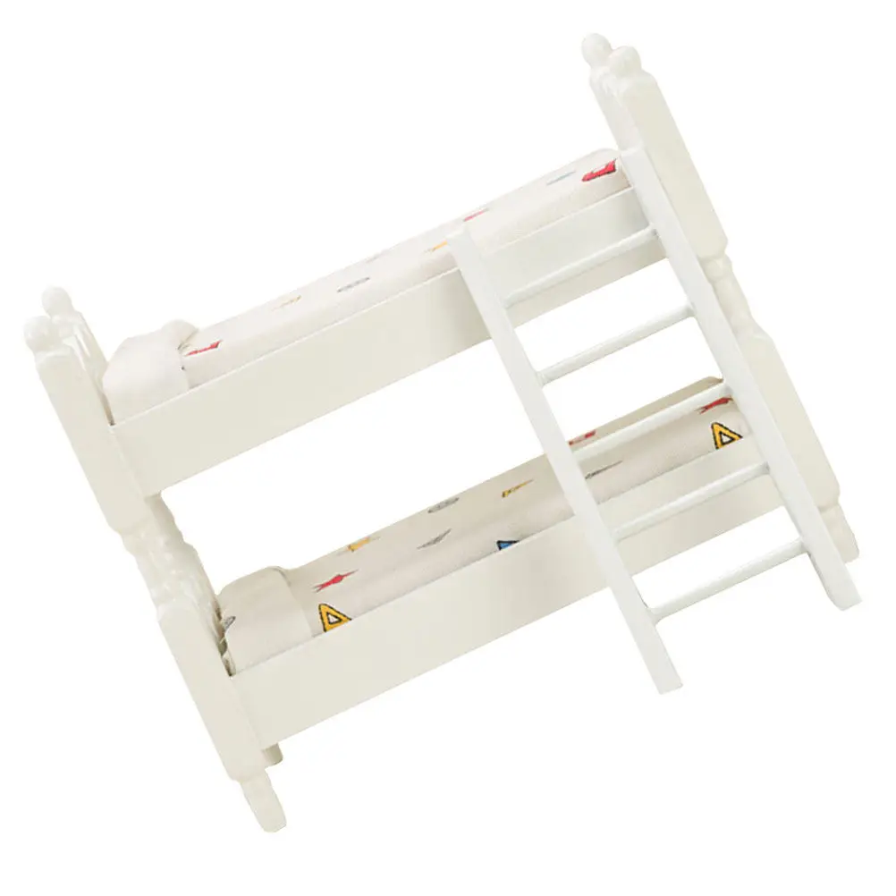 

Realistic Mini Wooden Bunk Bed Set for Dollhouse Interiors Tiny Two-Tier Bed with Integrated Ladder Ideal for Miniature Homes