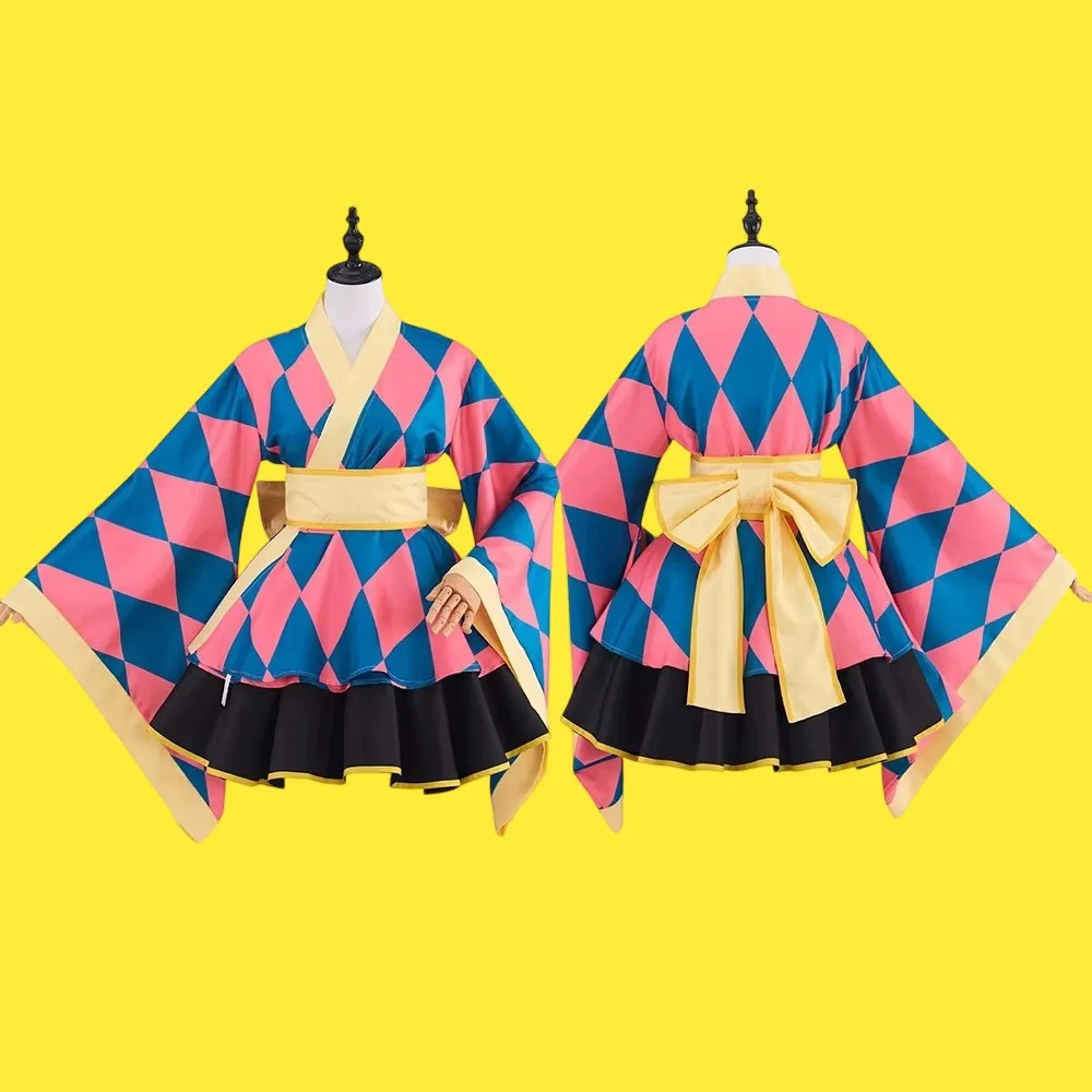 

Howl Cosplay Female Costume Women's Sweet Plaid Kimono Lolita Dress Suit Halloween Carnival Party Comic Con Stage Show Uniform