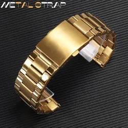 26mm Solid Stainless Steel Watch Band for DZ Watch Metal Bracelet Folding Clasp Gold Black Men Women Universal Strap Accessories