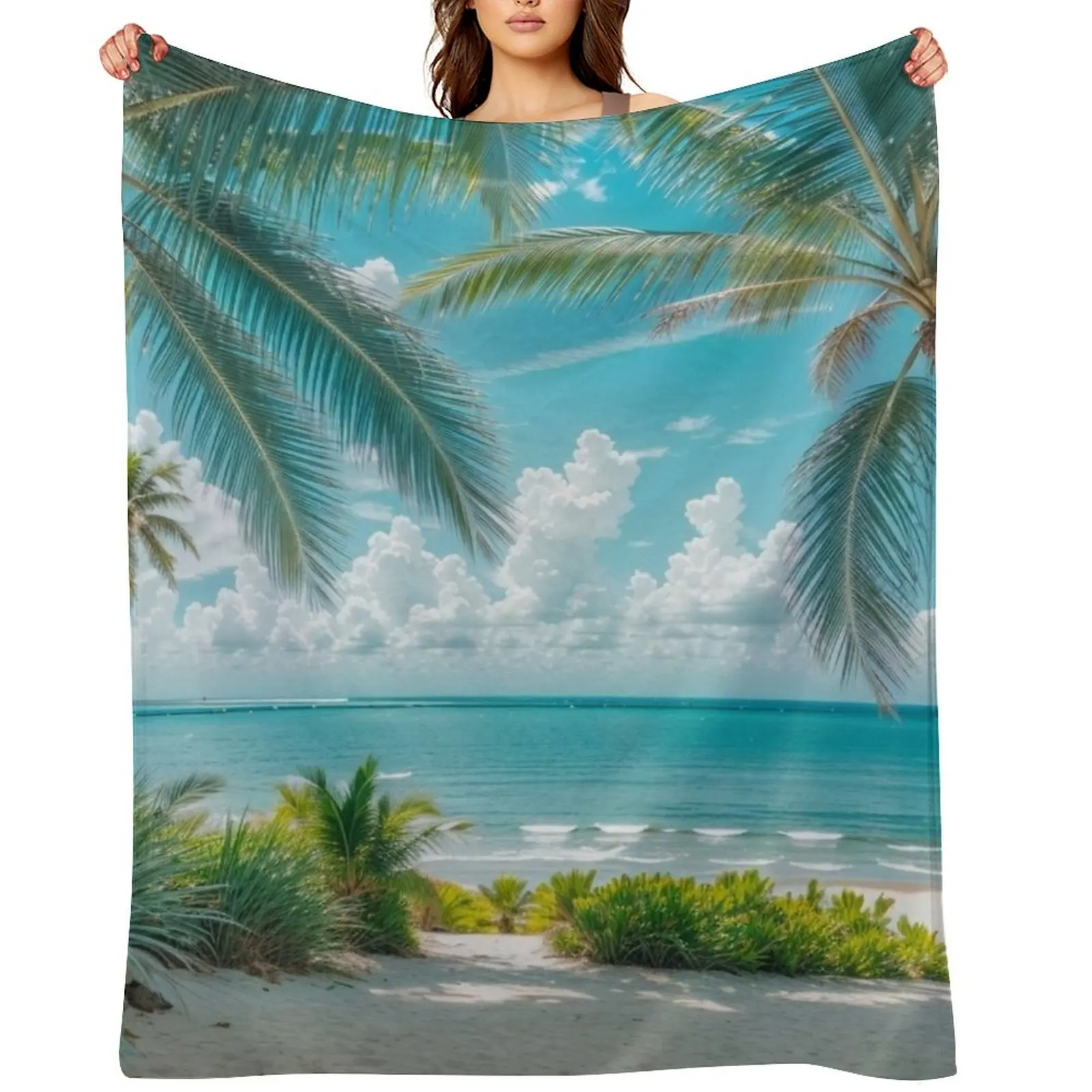 Pastel Palm Trees Scene Throw Blanket Vintage Sofas warm for winter Luxury Thicken Blankets