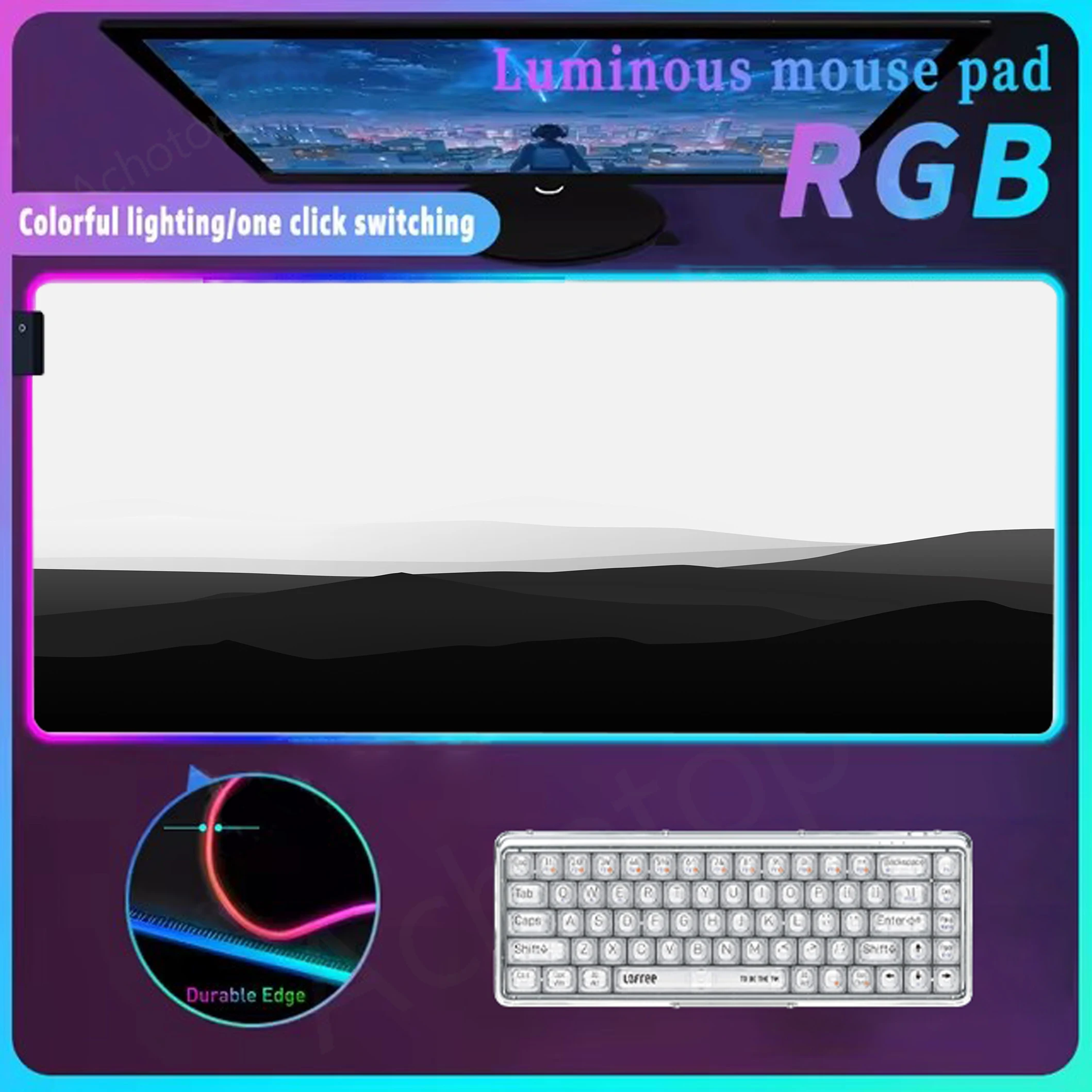 Großes RGB-Mauspad, schwarz-weiße Tischmatte mit LED-Teppich, Gaming-Zubehör, leuchtende Persönlichkeit, Mauspad, Sakura, erweiterte Pads