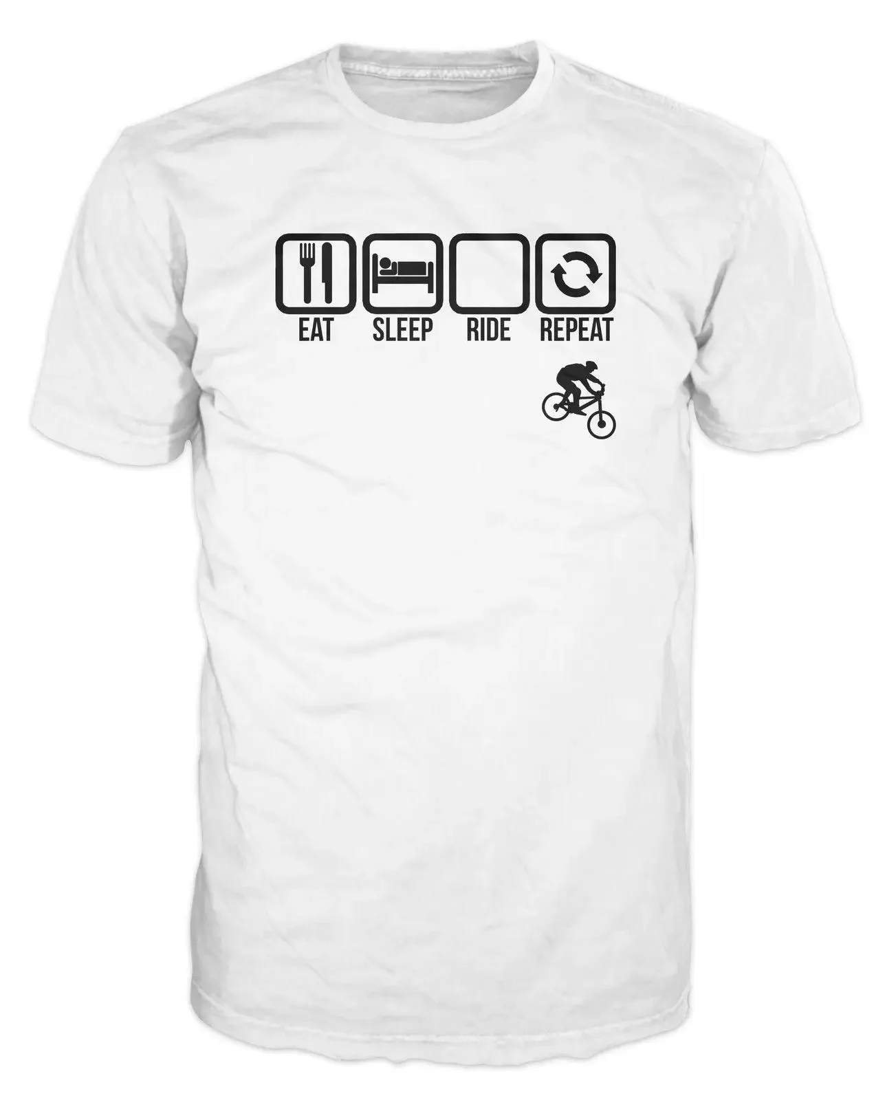 

Funny Design Eat Sleep Mountain Bikinges Repeat T-Shirt. Summer Cotton O-Neck Short Sleeve Mens T Shirt New S-3XL