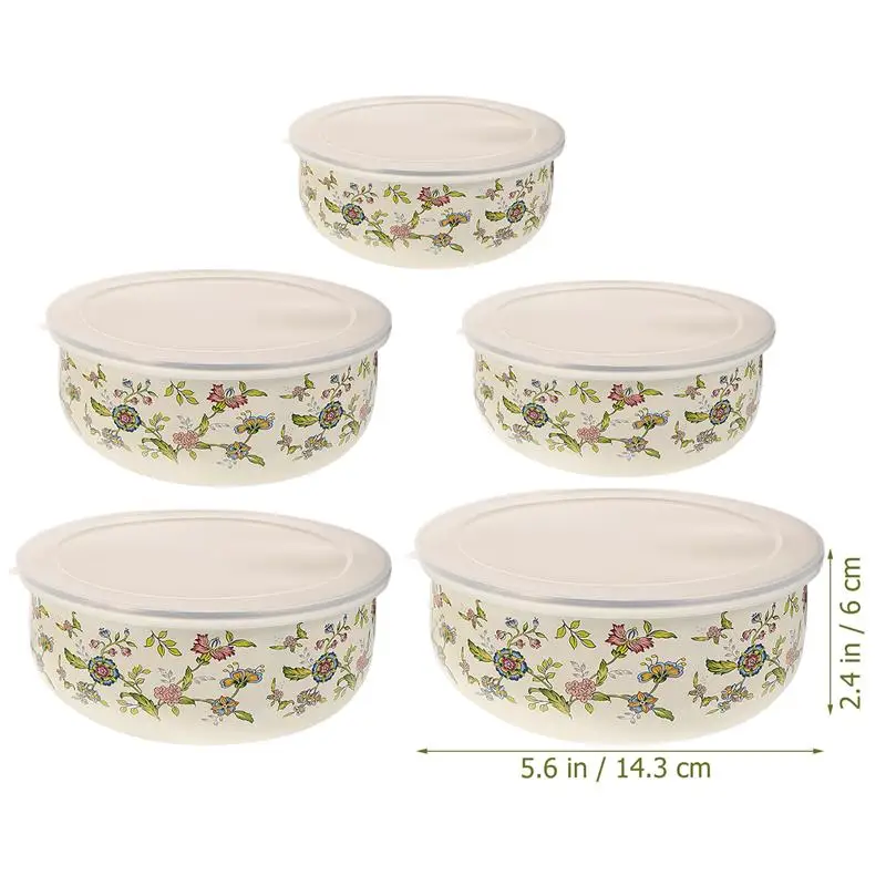 5pcs Enamel Bowl Large Mixing Fruit Salad Bowls Soup Bowl Nesting Food Storage Container Kitchen Tableware