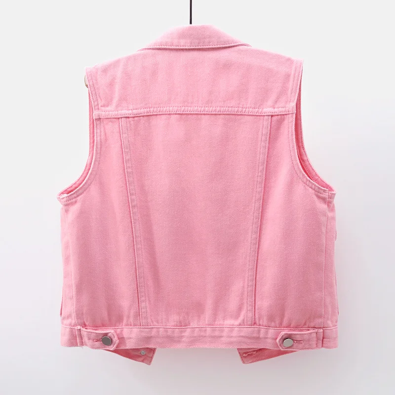 Zomer Mode Roze Denim Vest Vrouwen Student Vest Grote Zak Cowboy Mouwloze Jas Jas Slanke Korte Jeans Vesten Vrouwelijke