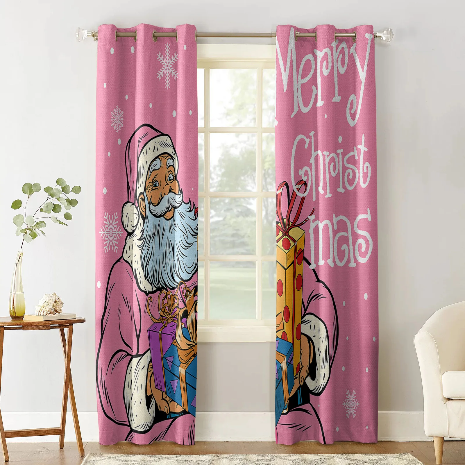 Santa Claus Holding A Gift Modern Hall Curtains for Living Room Girl Boy Bedroom Kitchen Long Window Curtain Cortinas