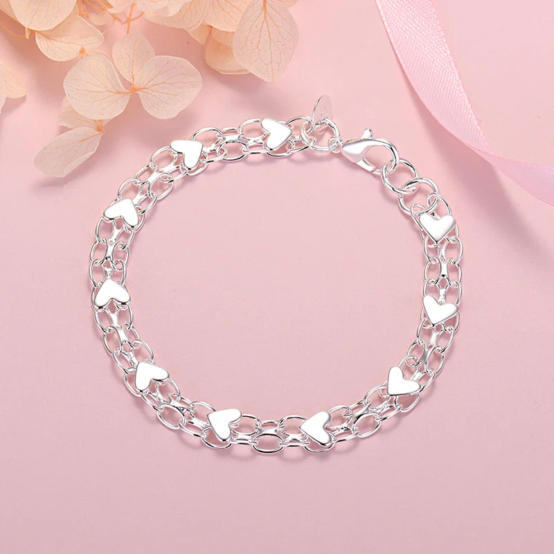 Hot fashion 925 Sterling Silver charm heart bracelets for women lady luxury jewelry wedding Accessories party holiday gifts