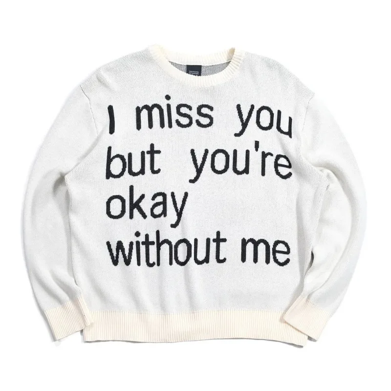 

Y2K Vintage Sweater Lirien Broken White Letter Style Fashionable Loose Round Neck Knit Sweater Winter Warm Unisex Casual Sweater