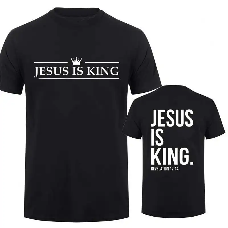 

Jesus Is King Print T Shirt for Men Fashion Streetwear Short Sleeve Tees Summer Casual T-shirts Christian Faith Graphic Tshirts