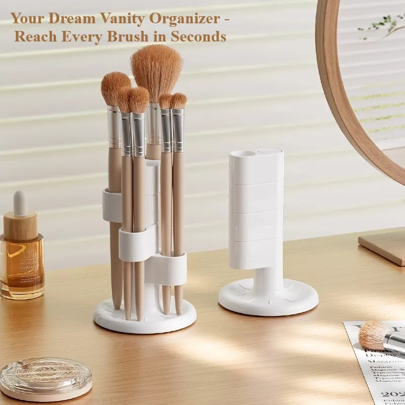 デスクトップ回転式メイクブラシホルダー デスクトップグリッド収納 ドレッサー ブラッシュブラシ ルースパウダーブラシ アイブロウペンシル アイライナーシェルフ
