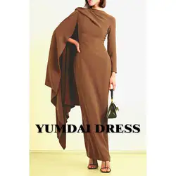 YUMDAI Luxury Dubai Brown One Shoulder Sleeve Blouse Engagement Evening Dress 2024 Elegant Middle East Ladies Formal Gown New