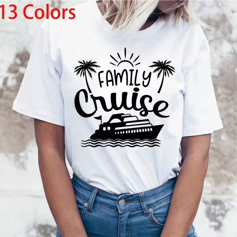 Family Cruise Print T-shrits for Women Summer Short Sleeve Round Neck Cute Loose T-shirt for Men Women