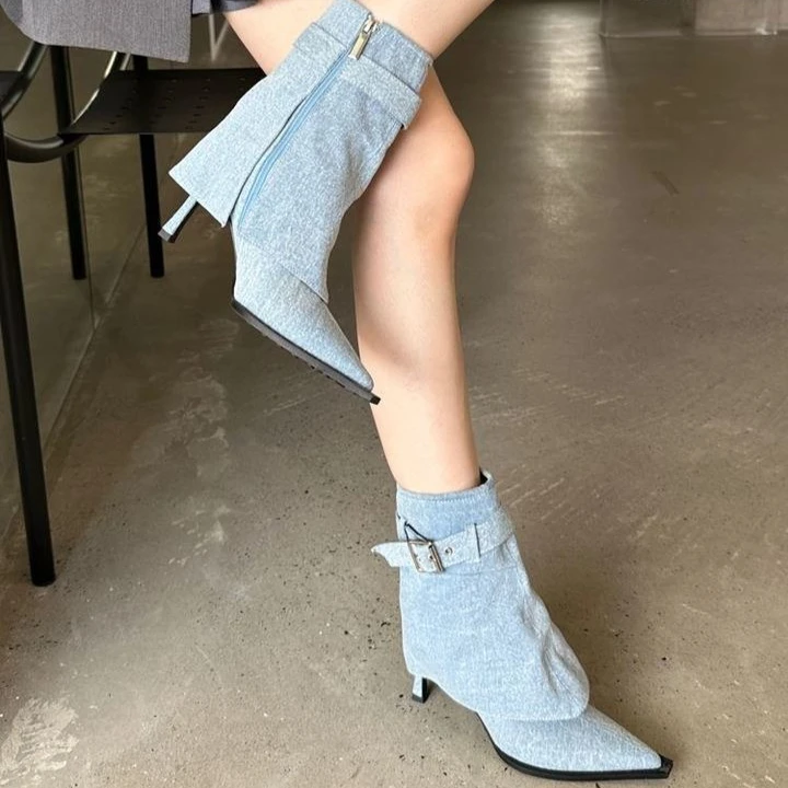 2025 New Design High Heel Women Booties Women's High Quality Pointed Thin Heel White Ankle Boots  Fashion Tube Boots Botas Mujer
