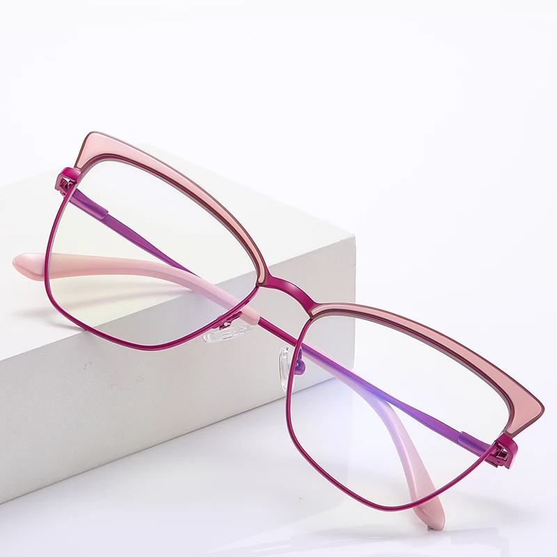 VCKA  Women Cat Eye Myopia Glasses Frames Fashion Anti-blue light Vintage Optics Metal Frame Prescription  Eyewear -0.50 TO -10