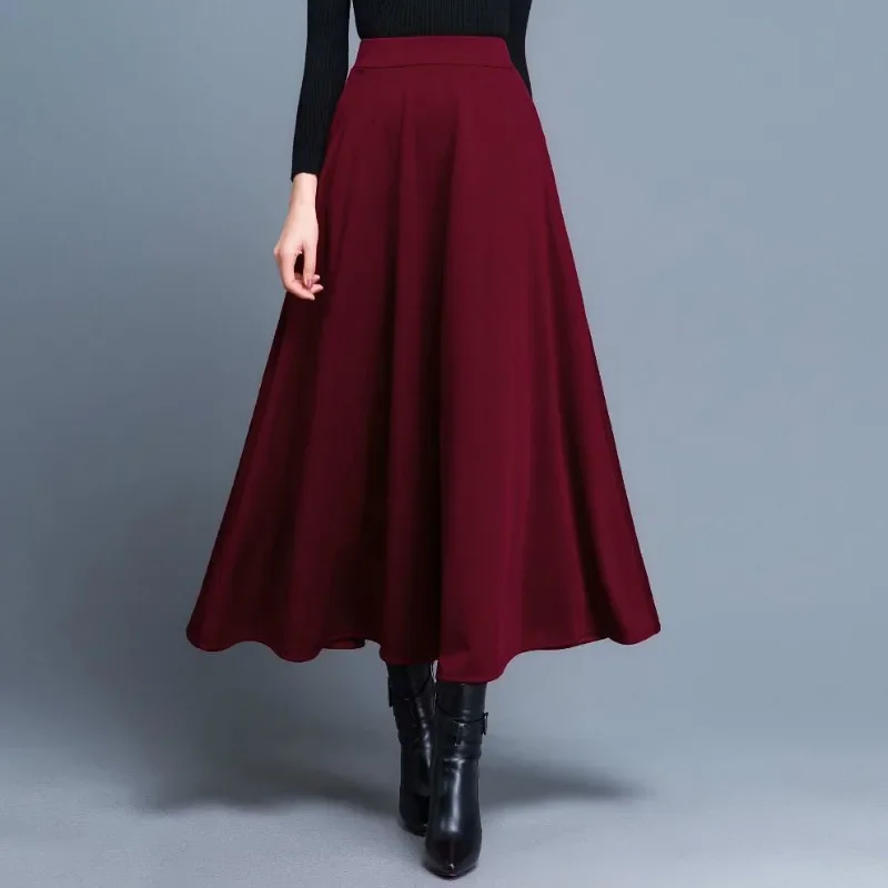 Women\'s Autumn Solid Color Halfskirt High Waist A-line Dress Fashion Versatile Clothing Woolen Material Birthday Gift Skirts