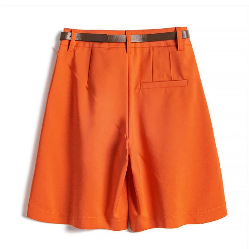 Summer Women's A-Line Shorts Casual High Waist Short Pants Female Solid Color Orange Button Fly Loose Bermuda Shorts for Women