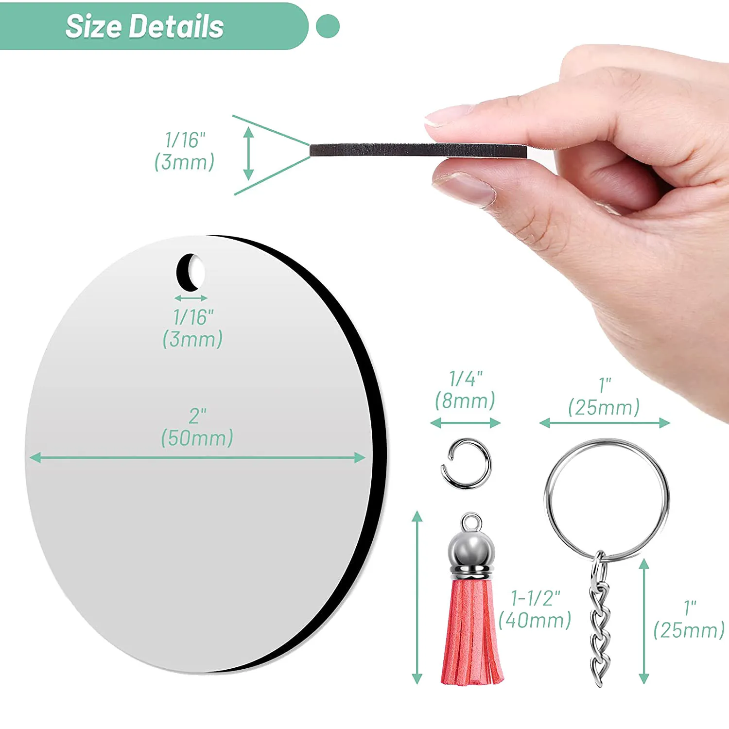 Sublimation Blanks Keychains,200 PCS 2Inch Round Sublimation Blanks Keychain Circle with Tassels,for DIY Craft Making