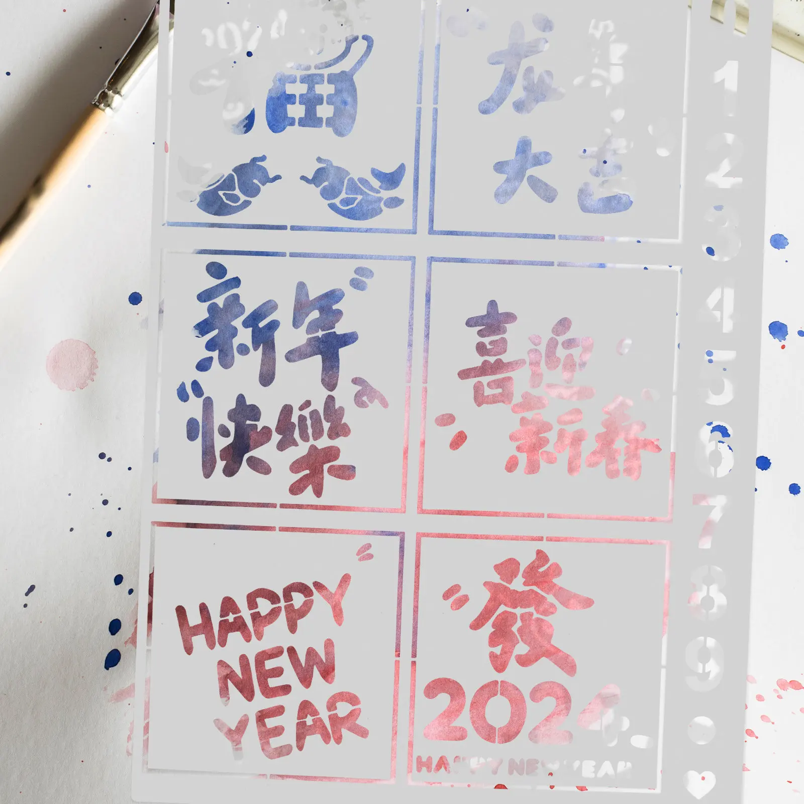 

New Year Painting Stencil Reusable Pet Craft Template Drawing Mold for DIY Scrapbooking Planner Gift Making Art Projects