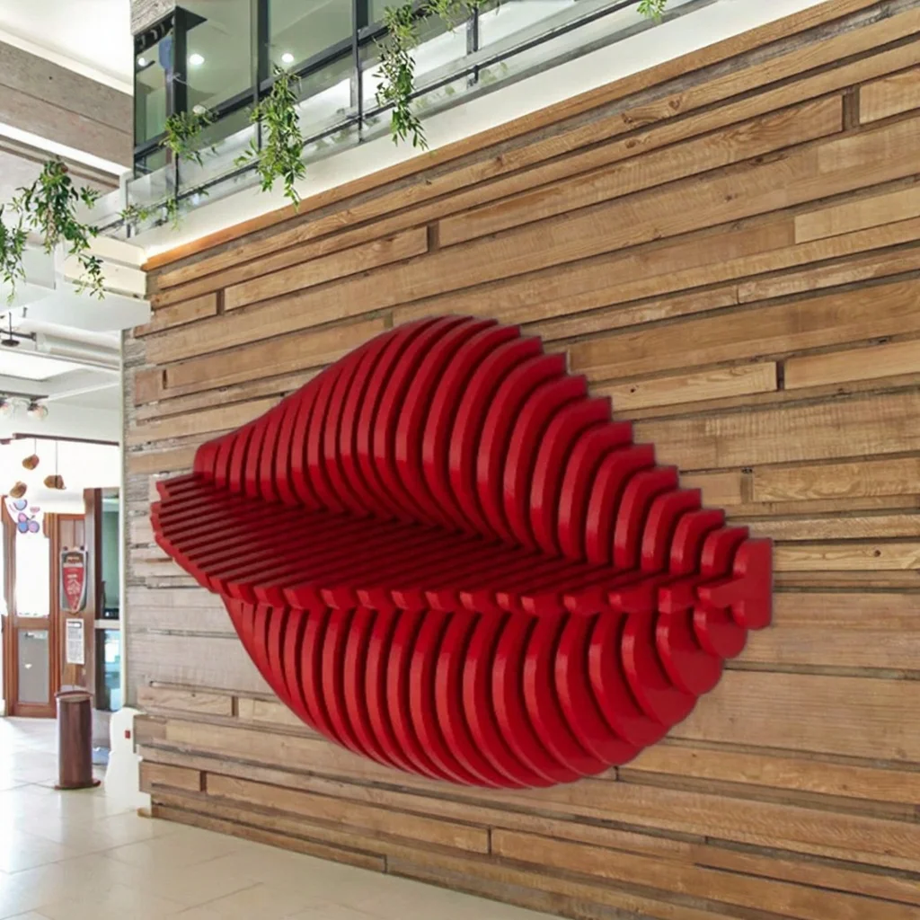 

Customizable creative parametric wooden lip design for wall decorative storage in the entrance channel of beauty salons