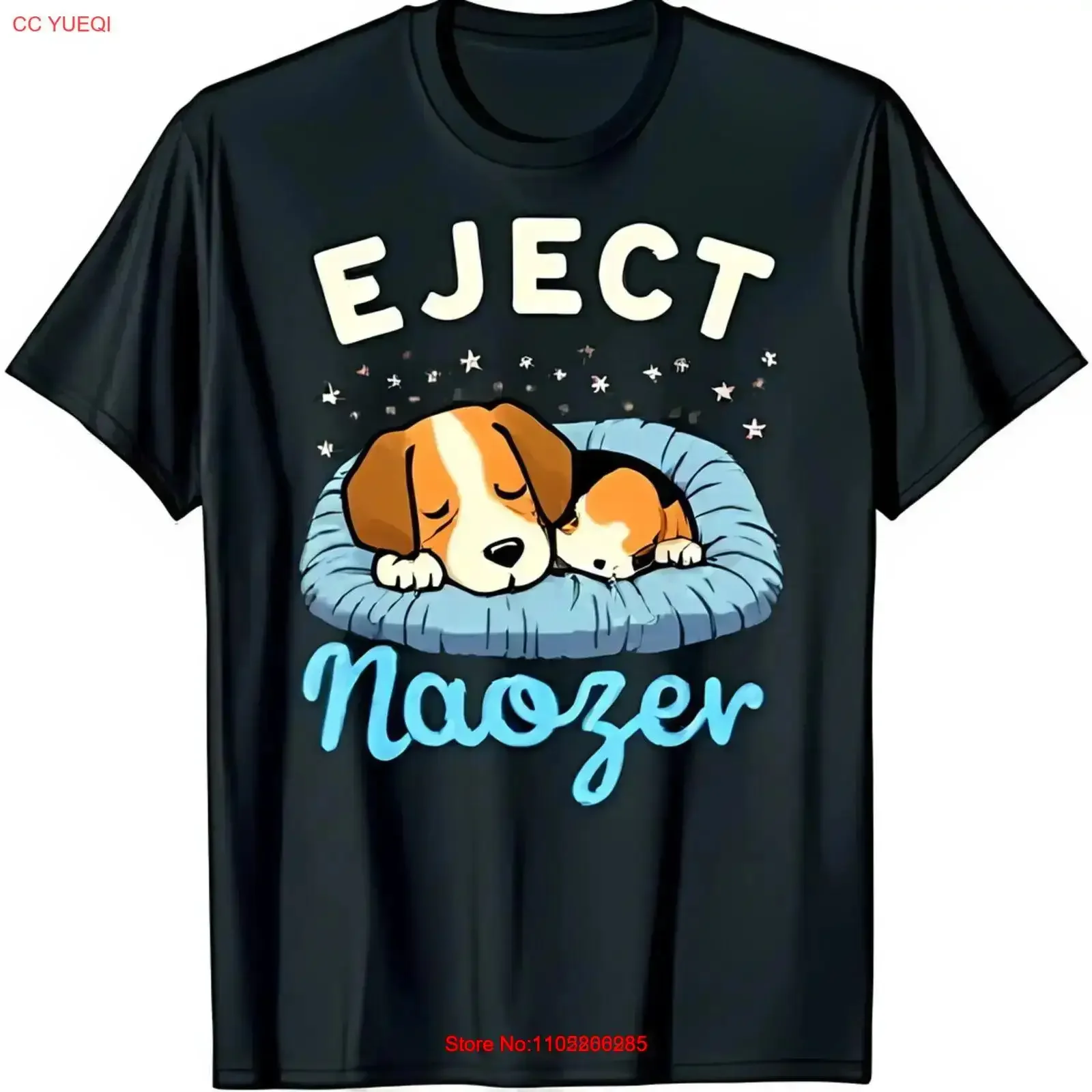 Funny Black T Shirt with Sleeping Beagle EJECT Naozer Design vintage Washed Slightly Comfortable Soft streetwear homme Casual