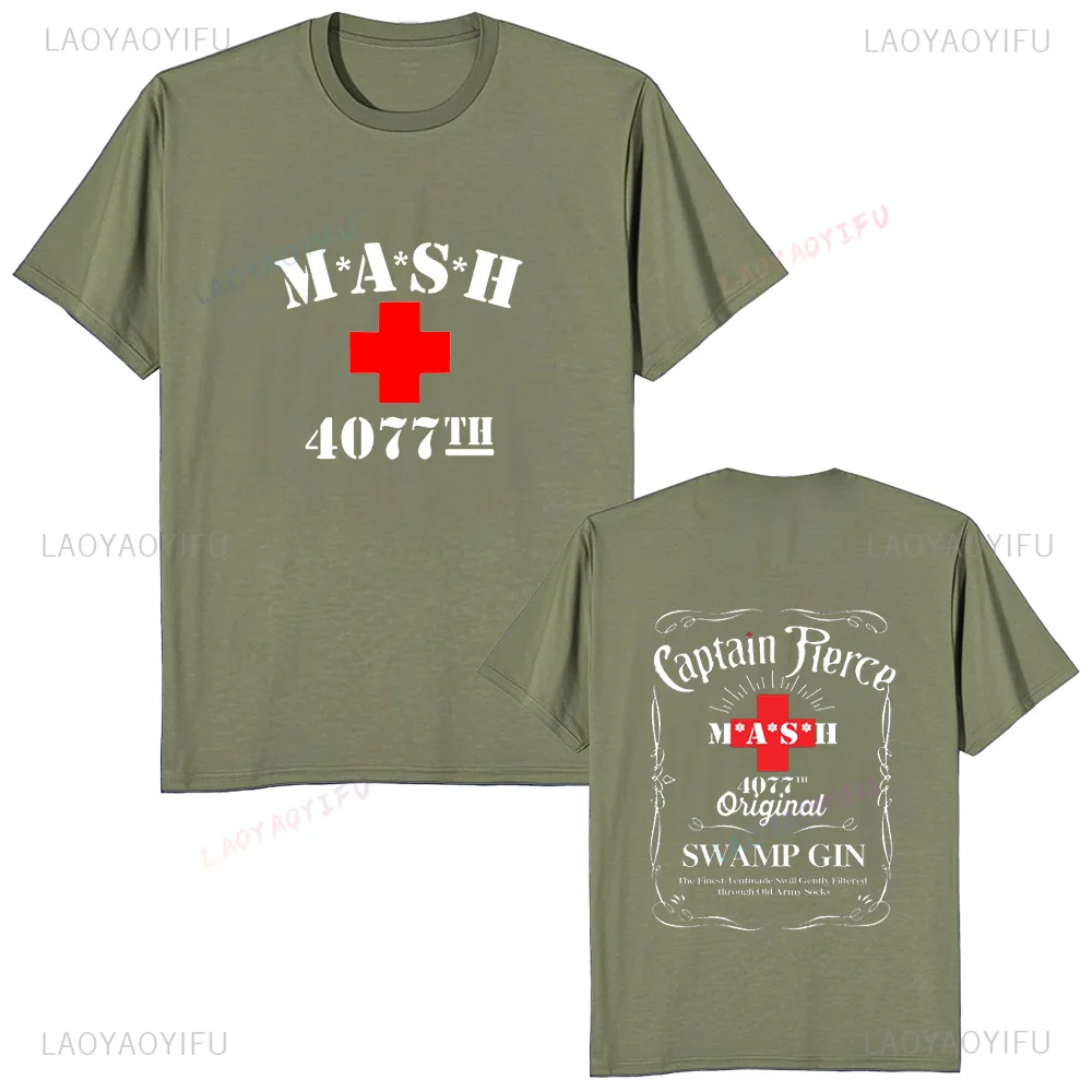 Mash Distressed Logo T Shirt Mens 4077 Licensed Classic TV Show Militarryy Green2026 High quality Brand Casual
