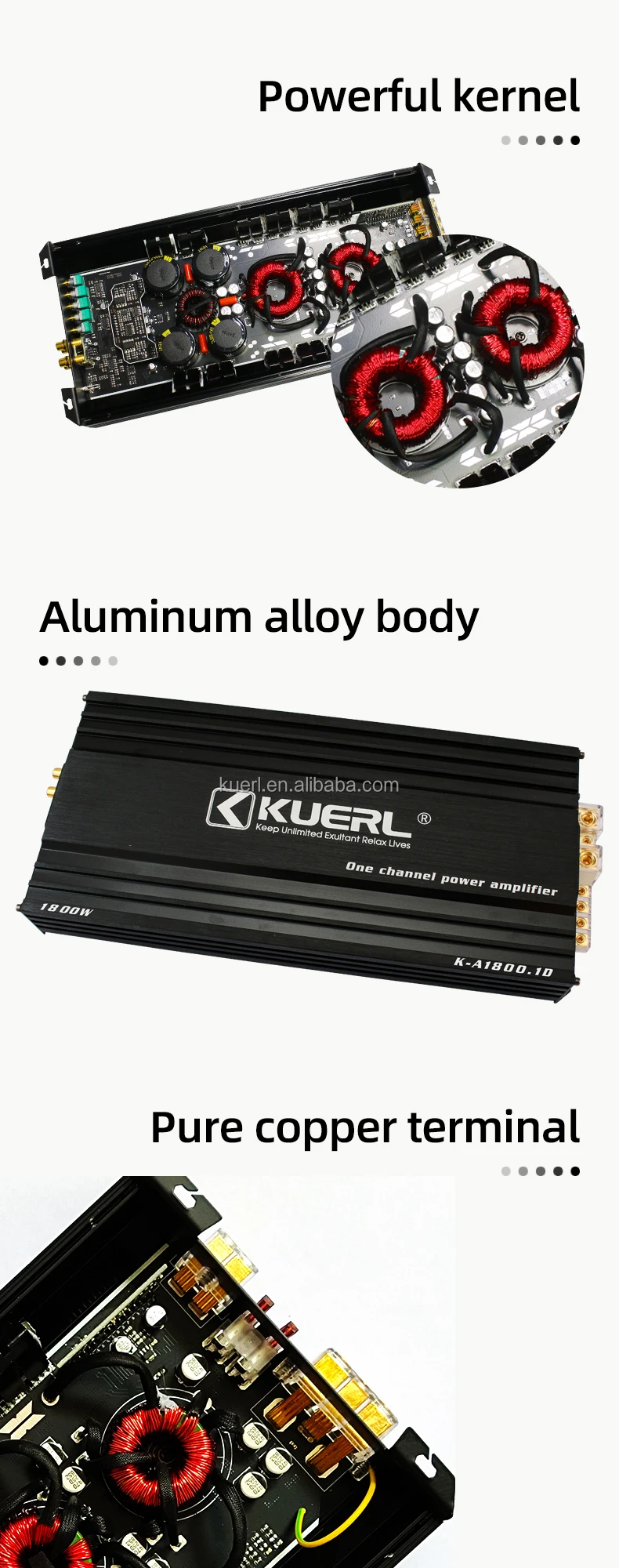 K-A1000.1D for 12V universal car Hot New Aluminium Material 12V 1800W High Power Class D Monoblock Digital Car Audio Amplifier