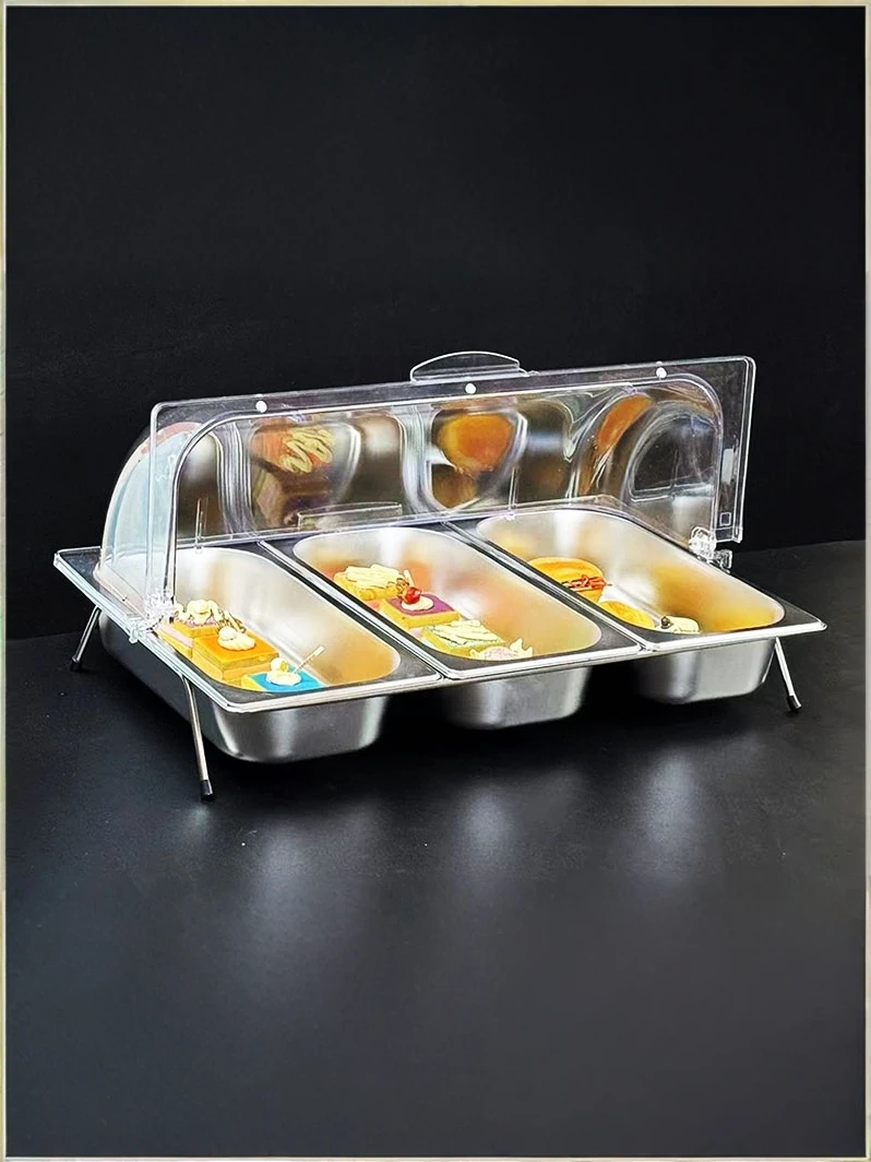 

Поднос для шариков из нержавеющей стали с откидной крышкой, однослойная подставка для буфета с дисплеем и прозрачной пылезащитной крышкой для консервации