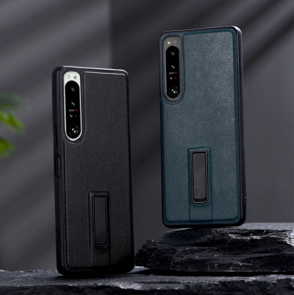 Metal Kickstand Case for Sony Xperia 1 5 10 III 5 II 10 IV Plain PU Leather Shockproof Case Cover for Xperia 1 IV 5 IV XQ-CT54