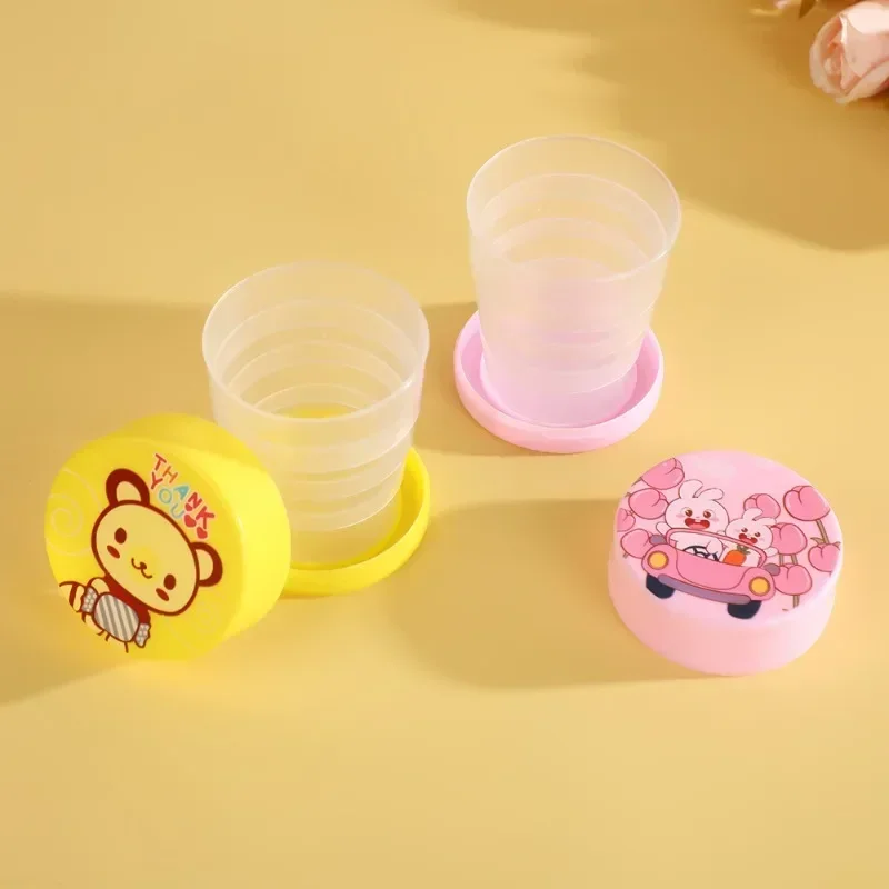 10PCS 100ML folding cup with lid, portable and reusable plastic cup, cartoon folding mouthwash cup, travel outdoor drinking cup